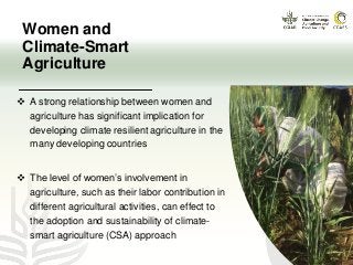 Potential of climate-smart agriculture in reducing women farmers' drudgery in high climatic risk areas