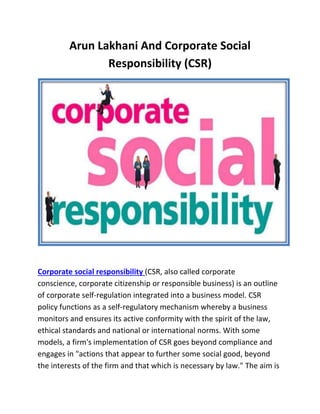 Arun Lakhani And Corporate Social Responsibility (CSR) | PDF | Business ...