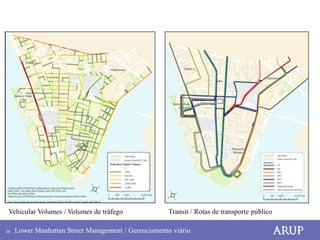 Vehicular Volumes / Volumes de tráfego               Transit / Rotas de transporte público

25   Lower Manhattan Street Management / Gerenciamento viário
 