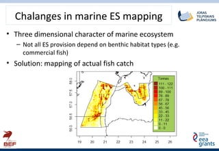 Chalanges in marine ES mapping
• Three dimensional character of marine ecosystem
– Not all ES provision depend on benthic ...