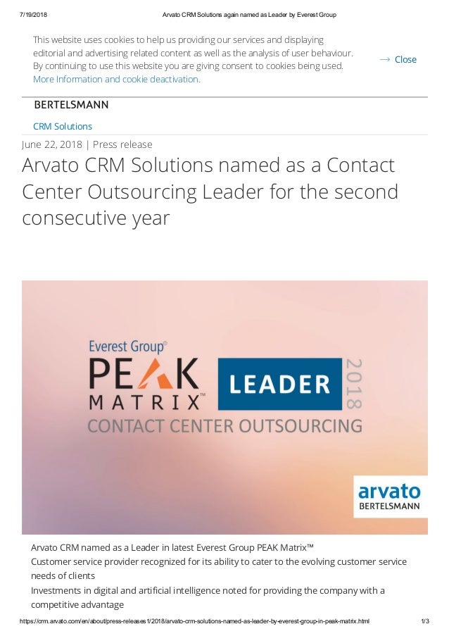 Arvato Crm Solutions Again Named As Leader By Everest Group