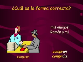 ¿Cuál es la forma correcta? mis amigos compr an Ramón y tú compr áis comprar 