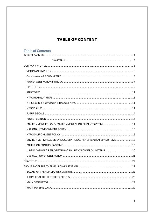 sle table of contents for project report ntpc badarpur project report sle table of contents for project report ntpc badarpur project report