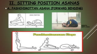 II. SITTING POSITION ASANAS
A. PASHCHIMOTTAN ASANA (FORWARD BENDING)
CREDITS:
NEETU RANA
 