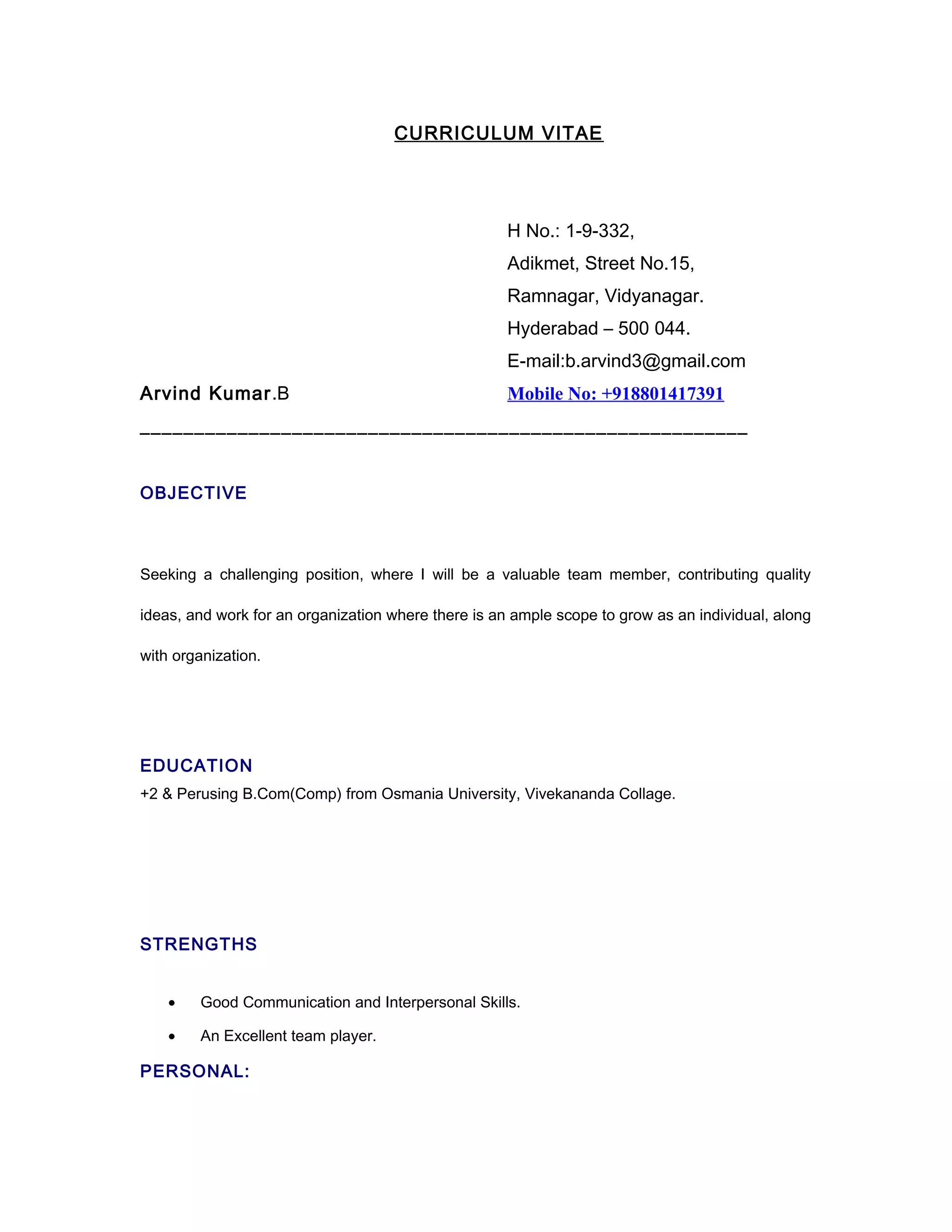 Arvind resume | PDF