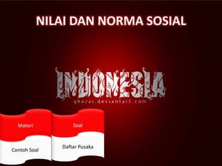 NILAI DAN NORMA SOSIAL




  Materi          Soal


              Daftar Pusaka
Contoh Soal
 