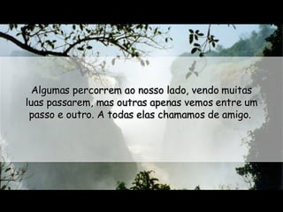 Algumas percorrem ao nosso lado, vendo muitas luas passarem, mas outras apenas vemos entre um passo e outro. A todas elas chamamos de amigo.  