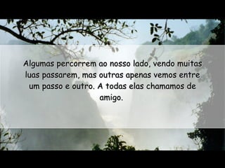 Algumas percorrem ao nosso lado, vendo muitas luas passarem, mas outras apenas vemos entre um passo e outro. A todas elas chamamos de amigo.  
