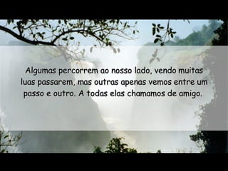 Algumas percorrem ao nosso lado, vendo muitas luas passarem, mas outras apenas vemos entre um passo e outro. A todas elas chamamos de amigo.  