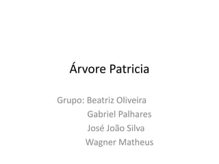 Árvore Patricia
Grupo: Beatriz Oliveira
Gabriel Palhares
José João Silva
Wagner Matheus
 