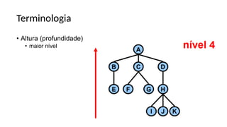 Terminologia
• Altura (profundidade)
• maior nível
 