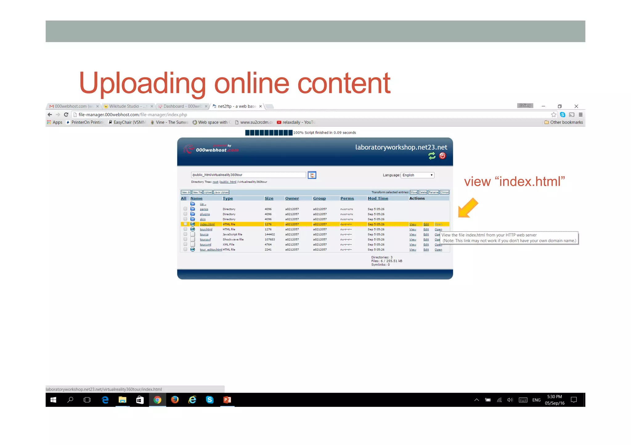 Uploading online content
view “index.html”
 
