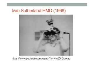Ivan Sutherland HMD (1968)
https://www.youtube.com/watch?v=NtwZXGprxag
 