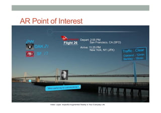 AR Point of Interest
Video: Layar, Impactful Augmented Reality in Your Everyday Life
 