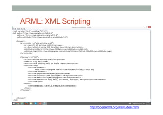 ARML: XML Scripting
• KML
• [put stuff here]
• ARML
• [put stuff here]
http://openarml.org/wikitude4.html
 