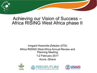 Achieving our Vision of Success –
Africa RISING West Africa phase II
Irmgard Hoeschle-Zeledon (IITA)
Africa RISING West Africa Annual Review and
Planning Meeting
1-2 February 2017
Accra, Ghana
 