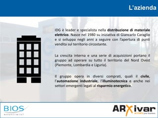 L’azienda
IDG è leader e specialista nella distribuzione di materiale
elettrico. Nasce nel 1980 su iniziativa di Giancarlo...