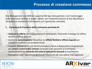 Processo di creazione commesse
1. Il processo di Creazione delle commesse permette di:
• Valutare le offerte tecnico/comme...