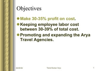 Objectives <ul><li>Make 30-35% profit on cost . </li></ul><ul><li>Keeping employee labor cost between 30-39% of total cost...