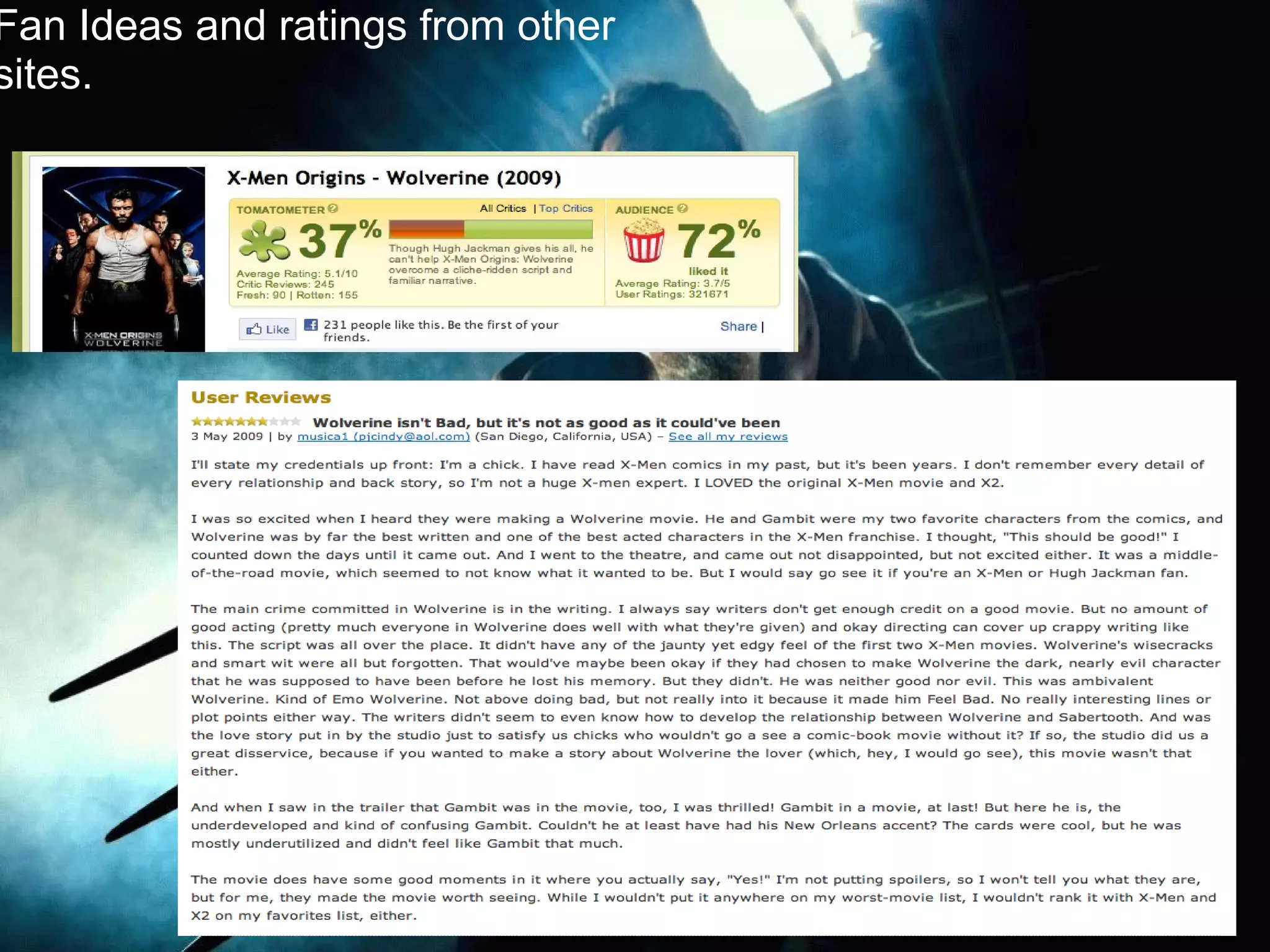 Fan Ideas and ratings from other
sites.