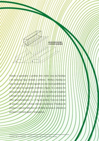 Usando o quarteador: o produto deve encher uma das bandejas
e de modo que fique nivelado e uniforme. Alinhar a bandeja no
topo do quarteador, virando segundo seu eixo maior paralelamente
ao eixo maior do quarteador conforme a figura. Se a amostra for
muito grande, desprezar o produto de um dos lados até completar
a divisão de toda a amostra e se necessário repetir este processo até
obter aproximadamente 1 a 1,5 kg de produto. Com este volume
de amostra concluir a divisão obtendo inicialmente 2 bandejas de
produto e cada uma delas deve ser dividida em outras 2, obtendo-se
portanto 4 amostras iguais e homogêneas.
A/B RECIPIENTES COLETORES
A B
C; RECIPIENTES ALIMENTADOR
 