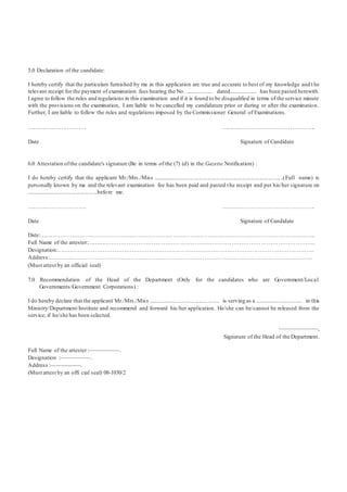 APPLICATION FOR OPEN COMPETITIVE EXAMINATION FOR RECRUITMENT TO 