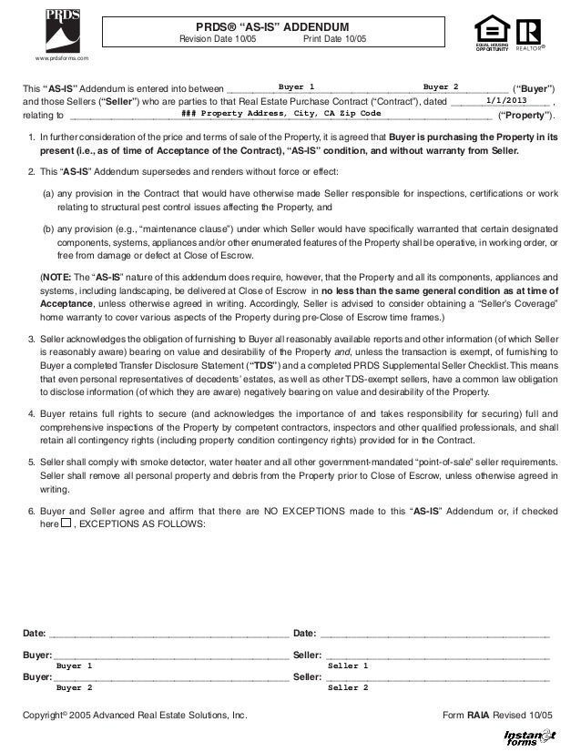 As is addendum (raia)