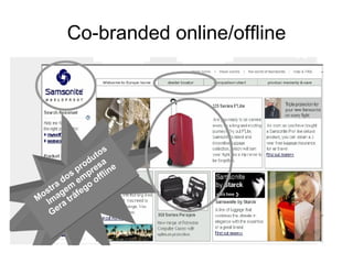 Co-branded online/offline Mostra dos produtos Imagem empresa Gera tráfego offline 