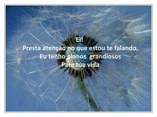 Ei!  Presta atenção no que estou te falando, Eu tenho planos  grandiosos Para tua vida 