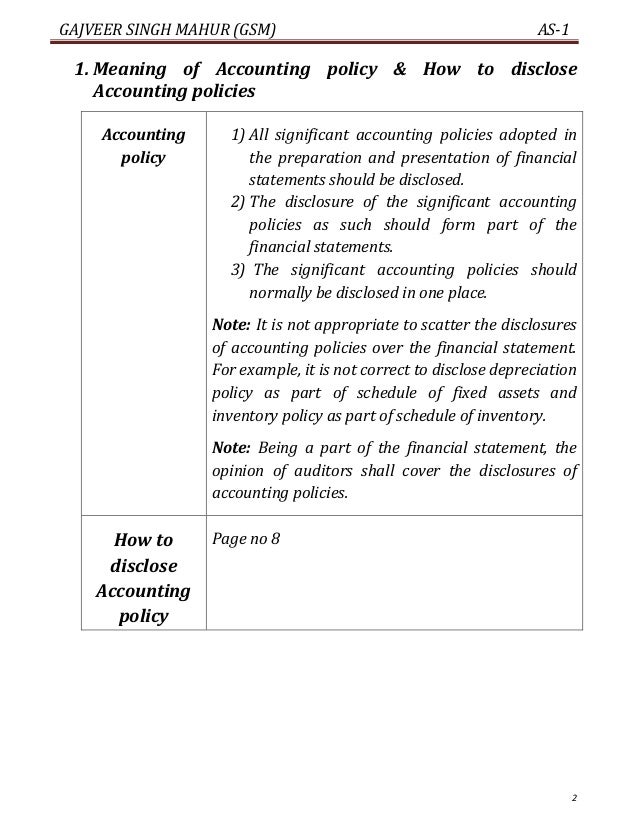 as 1 disclosure of accounting policy