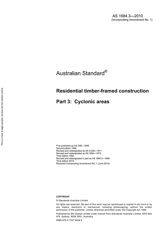 As 1684 3 2010 residential timber framed construction cyclonic areas pdf