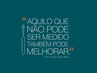 AQUILO QUE
Prof. Paulo Cesar Silva
NÃO PODE
SER MEDIDO
TAMBÉM PODE
MELHORAR.
Consultor e palestrante
 