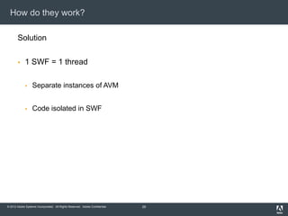How do they work?

       Solution

            1 SWF = 1 thread

                 Separate instances of AVM


         ...