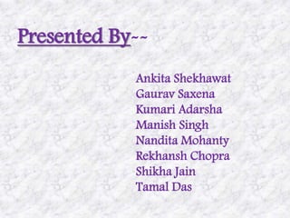 Presented By--Ankita ShekhawatGaurav SaxenaKumari AdarshaManish SinghNandita MohantyRekhansh ChopraShikha JainTamal Das