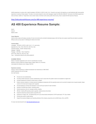 As 400 resume sample for experienced | PDF