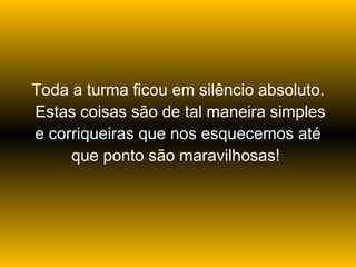 Toda a turma ficou em silêncio absoluto.  Estas coisas são de tal maneira simples e corriqueiras que nos esquecemos até que ponto são maravilhosas!  