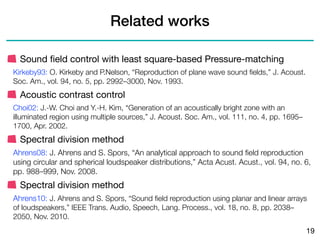 Sound ﬁeld control with least square-based Pressure-matching

Kirkeby93: O. Kirkeby and P.Nelson, “Reproduction of plane w...