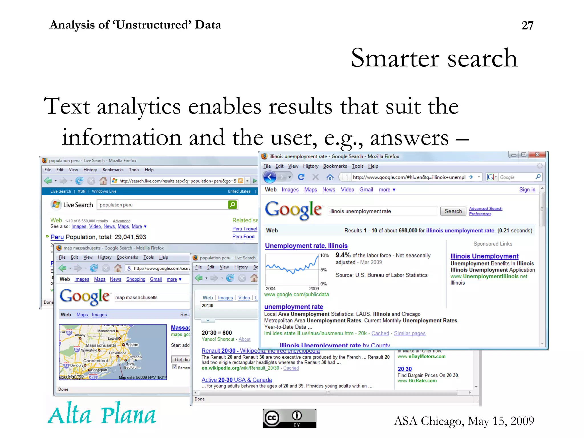 Smarter search Text analytics enables results that suit the information and the user, e.g., answers – 