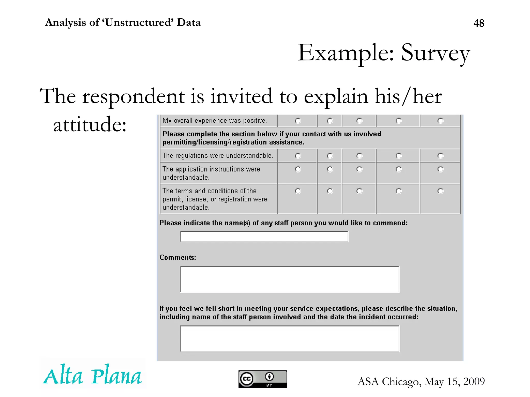 Example: Survey The respondent is invited to explain his/her attitude: 