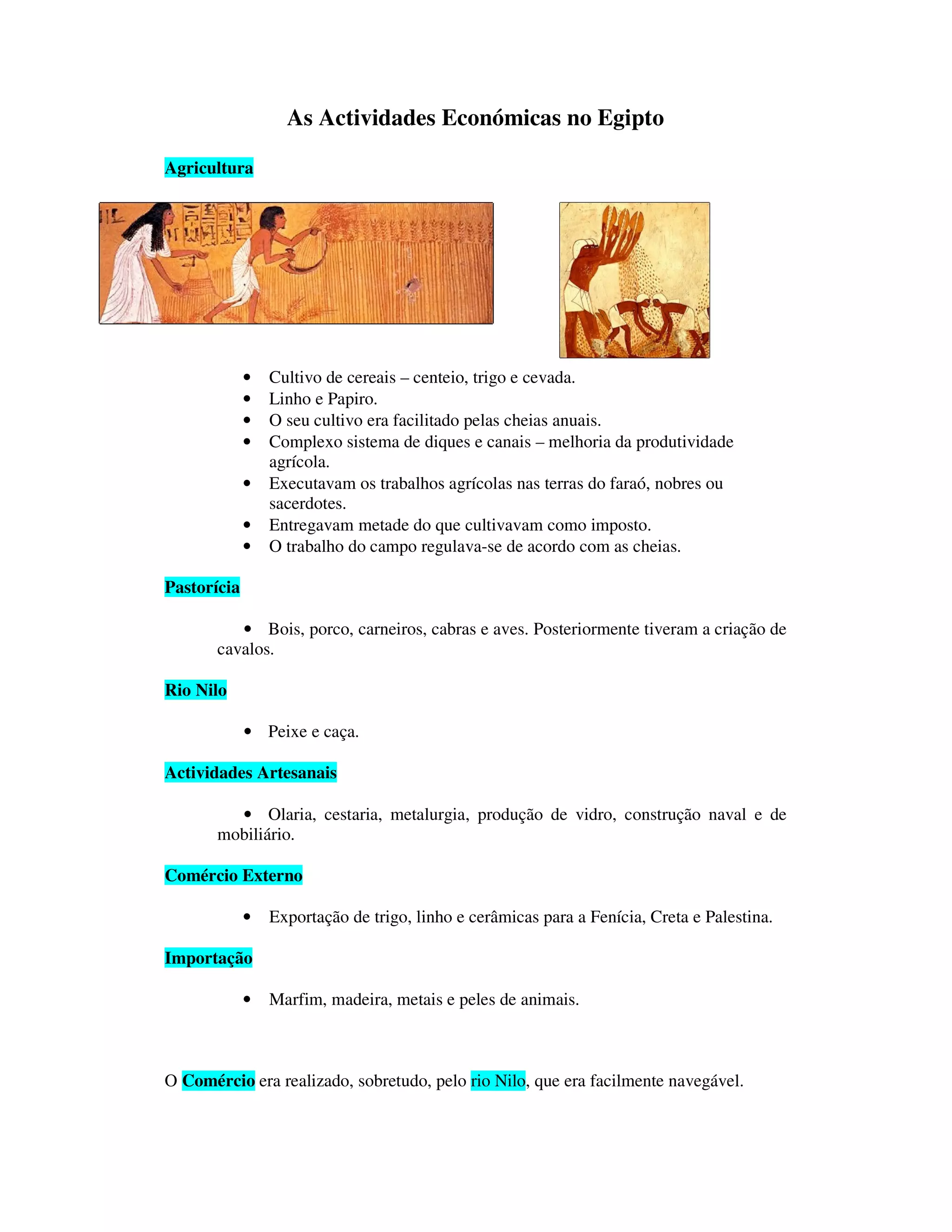 As Actividades Economicas No Egipto