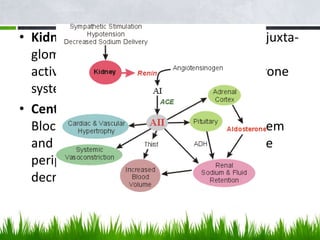 • Kidney: inhibit the release of renin from juxta-
  glomerular cells and thereby reduce the
  activity of the renin-angiotensin-aldosterone
  system.
• Central and peripheral nervous system:
  Blockade of beta-receptors in the brainstem
  and of prejunctional beta-receptors in the
  periphery inhibits the release of NT and
  decreases sympathetic activity.
 
