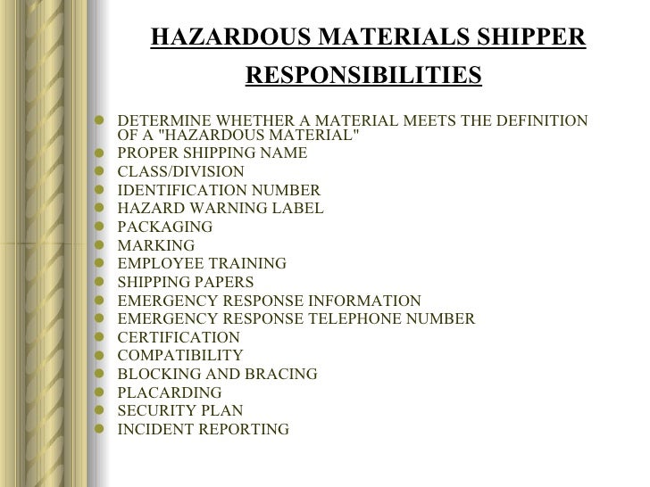 Hazmat shipper responsibilities