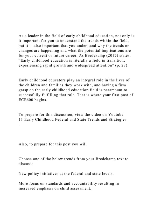 As a leader in the field of early childhood education, not only .docx