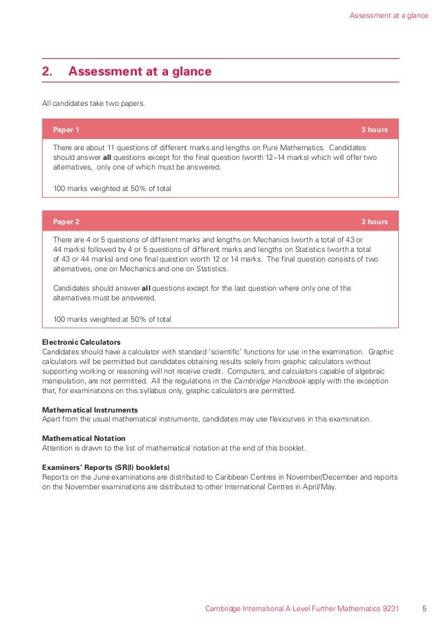 A Level Mathematics Syllabus ALevel Further Mathematics for the CIE