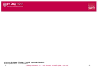 V1 Cambridge International AS & A Level Information Technology (9626) – from 2017 61
® IGCSE is the registered trademark of Cambridge International Examinations
© Cambridge International Examinations 2015
 