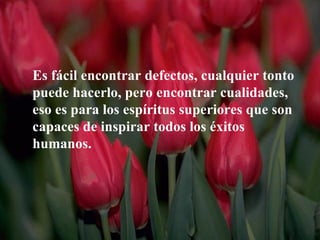 Es fácil encontrar defectos, cualquier tonto puede hacerlo, pero encontrar cualidades, eso es para los espíritus superiores que son capaces de inspirar todos los éxitos humanos. 
