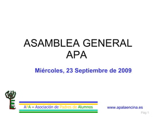 ASAMBLEA GENERAL APA  Miércoles, 23 Septiembre de 2009 