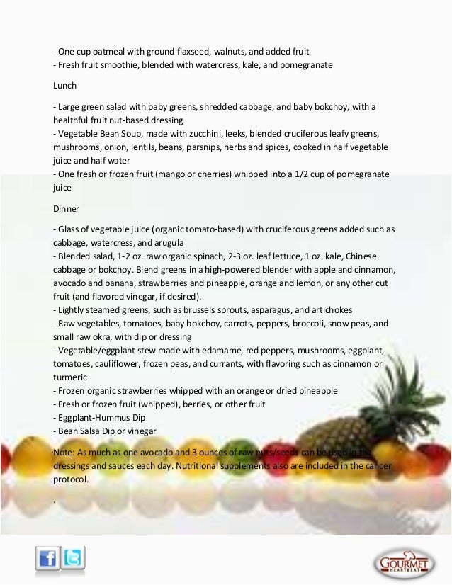 A sample cancer diet menu