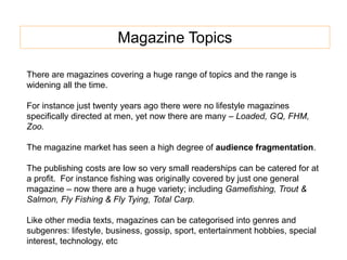 Magazine Topic Examples ASY1 Media Studies analysing print | PPTX