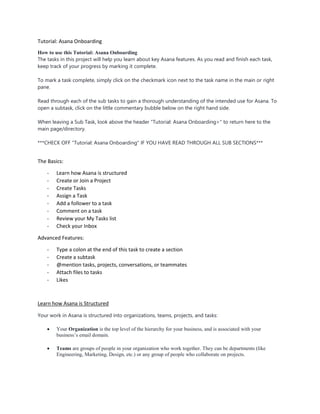 Asana Tutorial Pdf Asana+manual | PDF